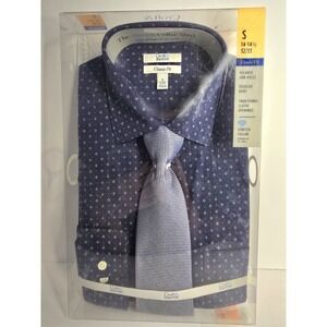 Croft & Barrow Men's Classic Fit Navy Blue Button Up Dress Shirt & Tie SZ SM NWT